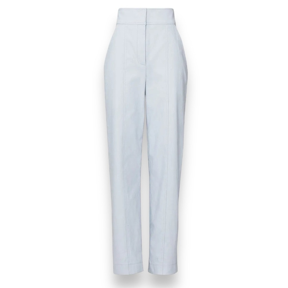 Rebecca Taylor Blue Slub Cotton High Rise Straight Leg Suiting Pants